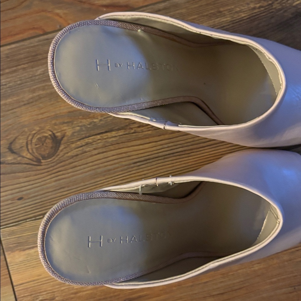 H by Halston Sand Nude Leather Kendra Open Toe Mule Heel 8.5 with 4.5" heel - Picture 4 of 9
